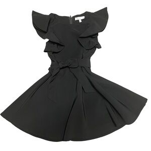 GB Girls Black Dress with Ruffle Cap Sleeve and Tie-Belt at Waist Size 5